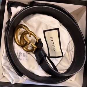 Gucci Black Belt with Gold GG Buckle